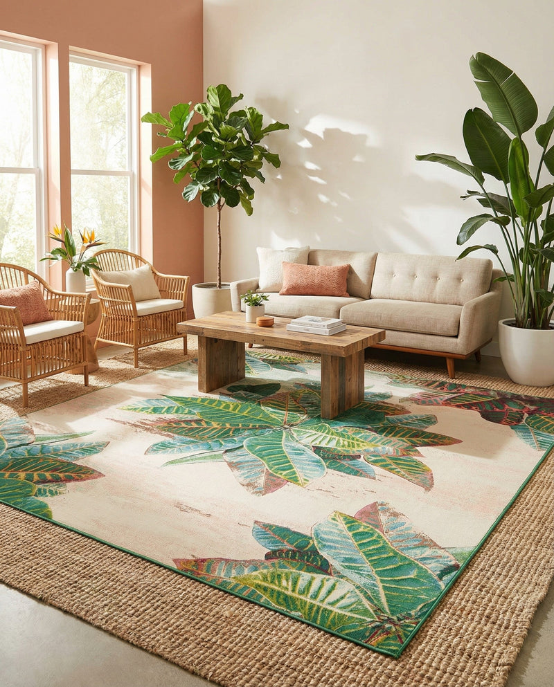 Seaside Blooms Collection Area Rug -  Fern Rectangle Multi  lifestyle 48