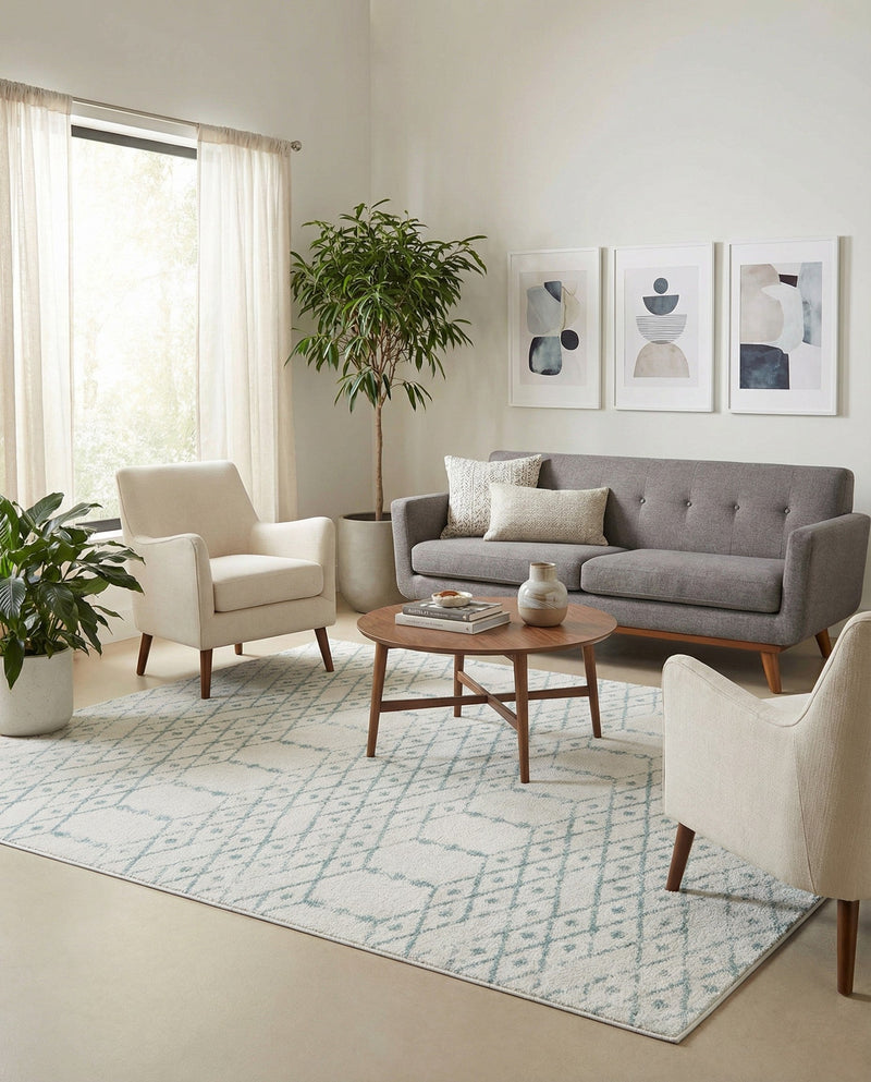 Marrakesh Lattice Collection Area Rug - Casablanca (Ivory Aqua) Rectangle Ivory Aqua  lifestyle 10
