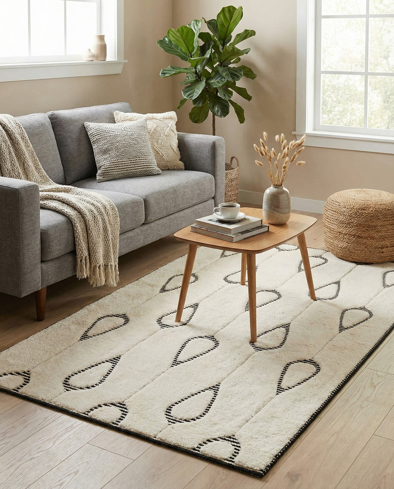 Monochrome Collection Area Rug -  Marble Rectangle Ivory White  lifestyle 14