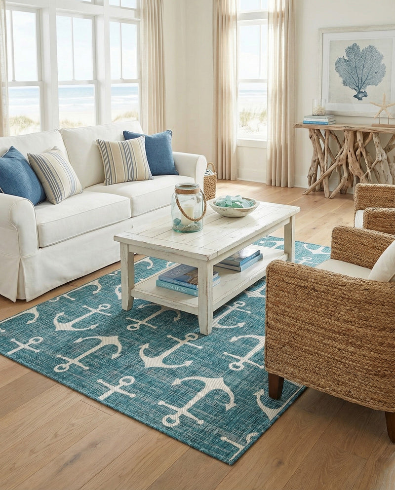 Seaside Haven Rugs Collection Area Rug - Sapphire (Teal) Rectangle Teal  lifestyle 9