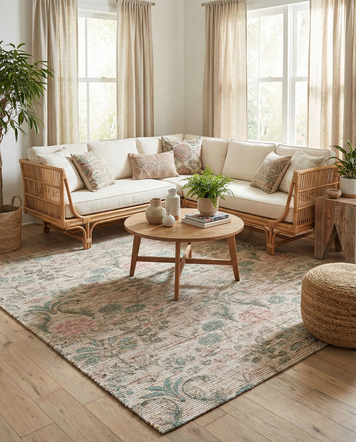 Savannah Threads Collection Area Rug -  Mendocino Square Ivory  lifestyle 44
