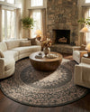 Patio Heritage Collection Area Rug -  Charleston (Charcoal Gray) Round Charcoal Gray  lifestyle 72