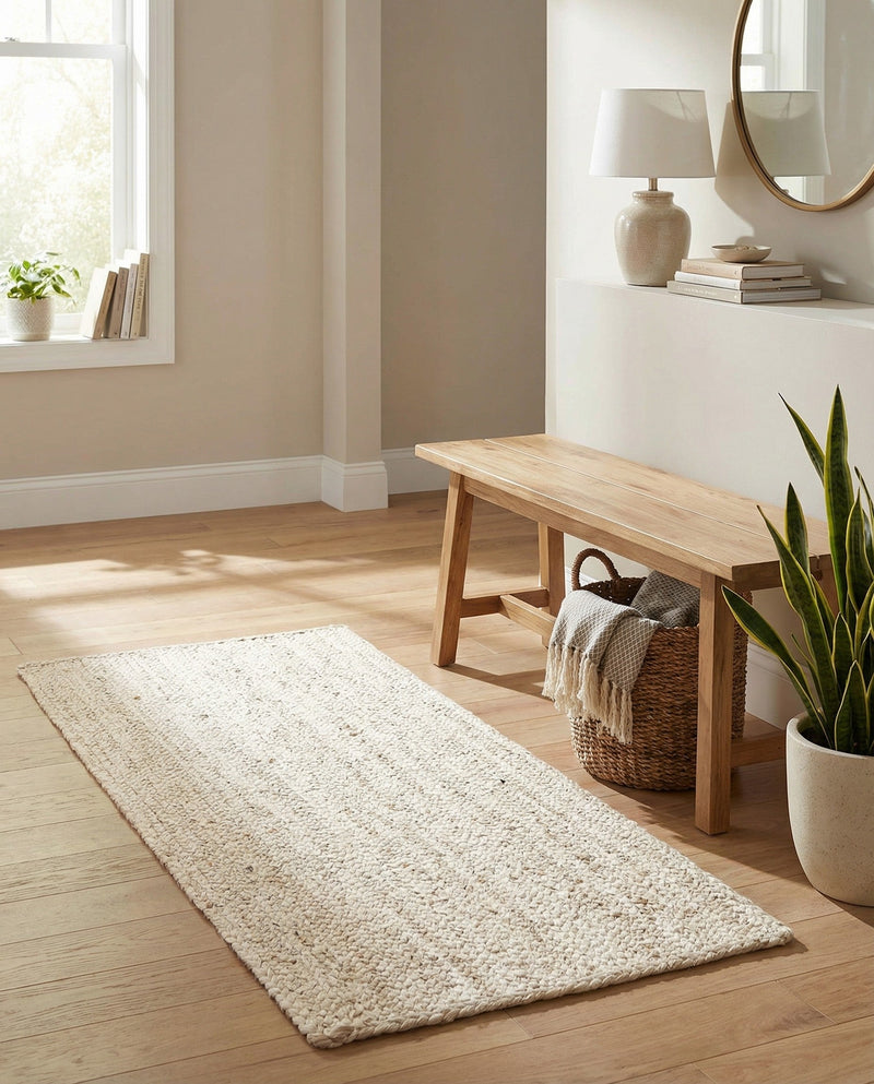 Woven Seaside Jute Collection Area Rug - Savannah (White) Runner White  lifestyle 56