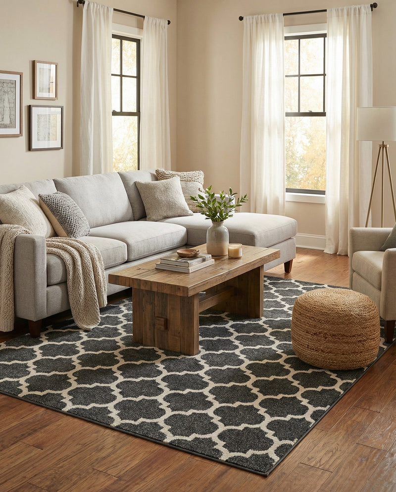 Lattice Gardens Collection Area Rug -  Bloomfield (Black) Rectangle Black  lifestyle 16