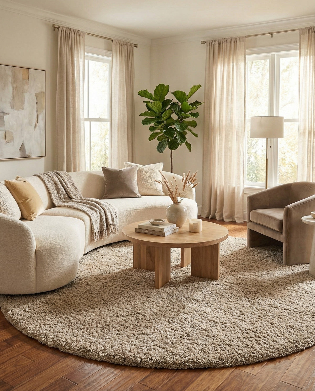 Wellington Luxe Shag Collection Area Rug - Kapiti Round Taupe  lifestyle 109