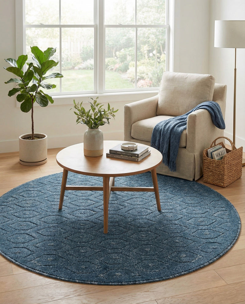 Garden Lattice Charm Collection Area Rug - Arbor (Navy Blue) Round Navy Blue  lifestyle 51