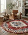 Patio Heritage Collection Area Rug -  Alcove Round Red and Navy Blue  lifestyle 67