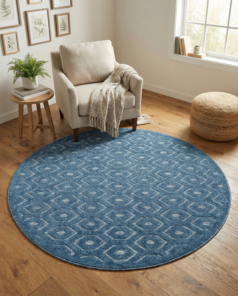 Garden Lattice Charm Collection Area Rug - Arbor (Navy Blue) Round Navy Blue  lifestyle 55