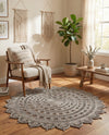 Woven Seaside Jute Collection Area Rug - Coastalhaven (Gray) Round Gray  lifestyle 16
