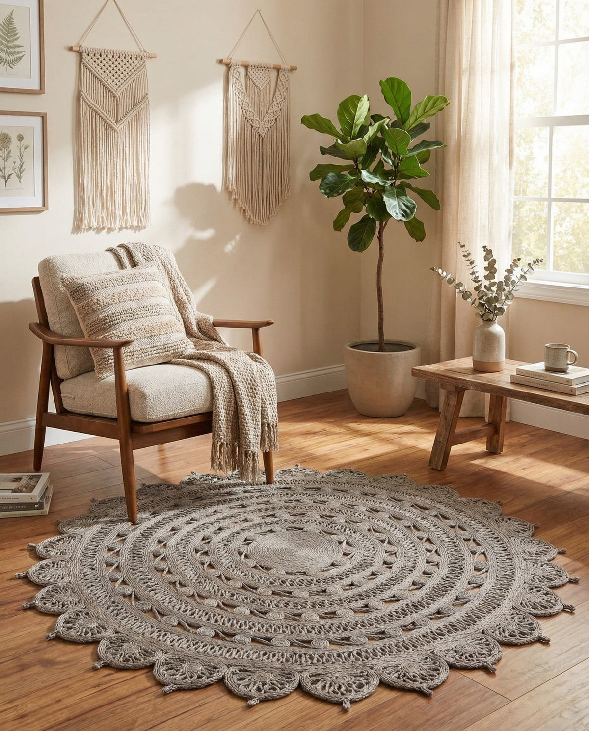 Woven Seaside Jute Collection Area Rug - Coastalhaven (Gray) Round Gray  lifestyle 16