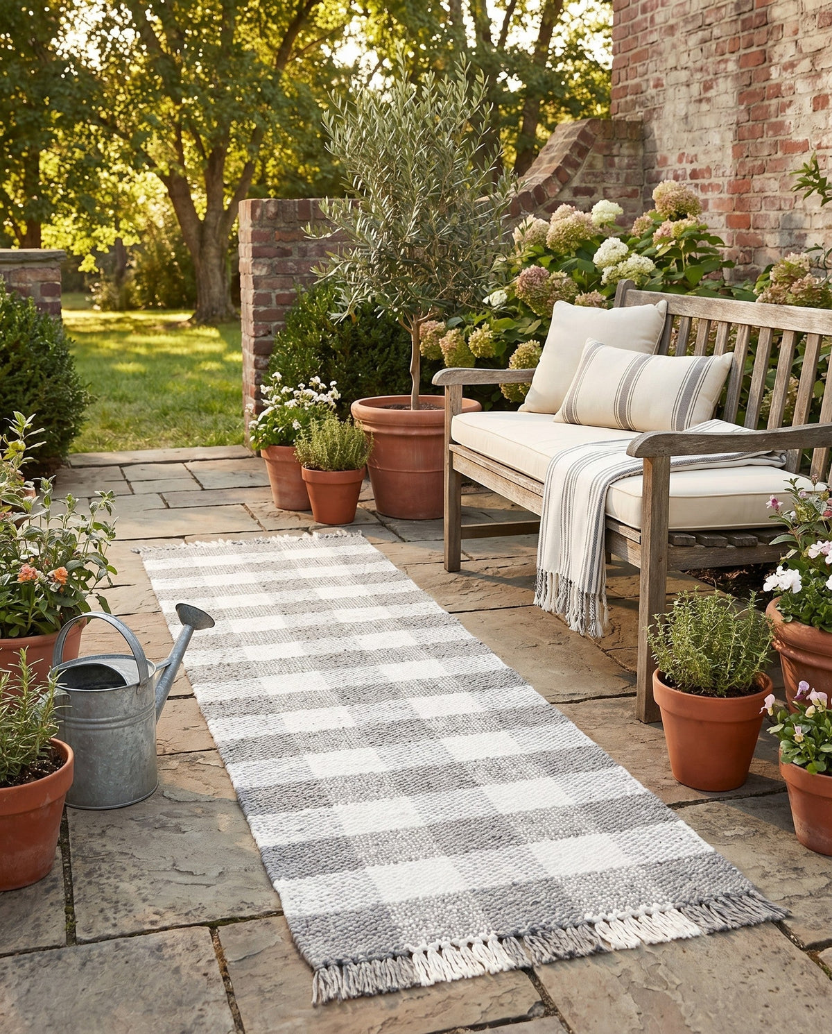Sustainable Grid Indoor-Outdoor Oasis Collection Area Rug - Savannah Runner Gray  lifestyle 132