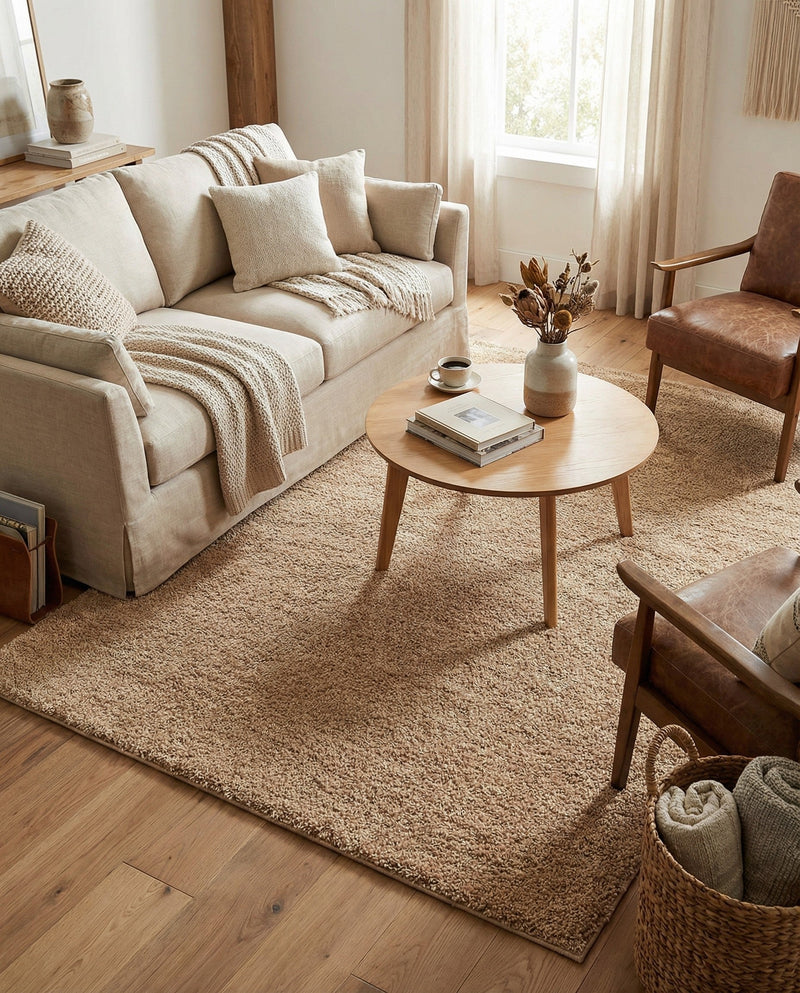 Solid Shag Seaside Collection Area Rug - Azure Cove (Light Brown) Rectangle Light Brown  lifestyle 5