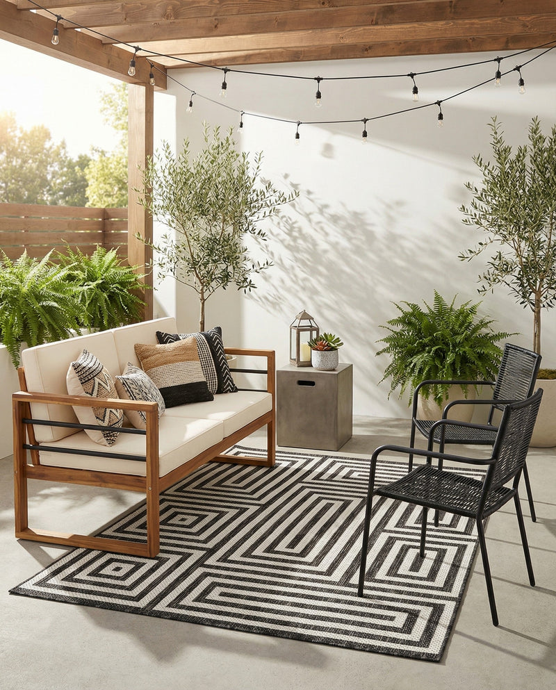 Urban Terrace Collection Area Rug -  Flatiron Rectangle Black and White  lifestyle 39