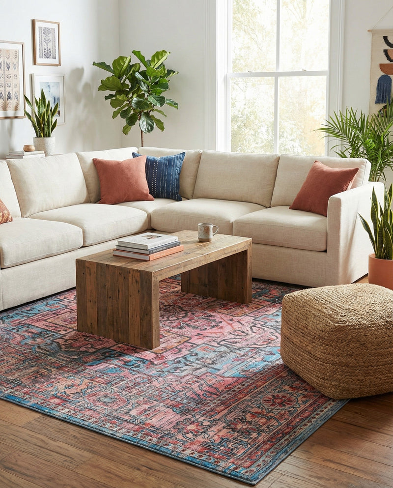 Zahara Oasis Collection Area Rug -  Fez Square Blue  lifestyle 60