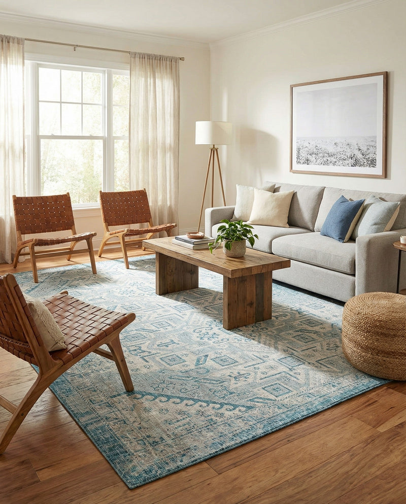 Tribal Terrace Treasures Collection Area Rug - Mayan Marina (Teal) Rectangle Teal  lifestyle 8