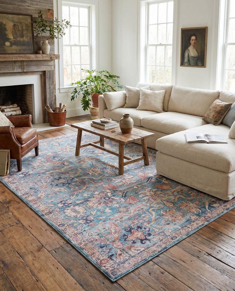 Vintage Memories Collection Area Rug -  Memories Rectangle Blue  lifestyle 19