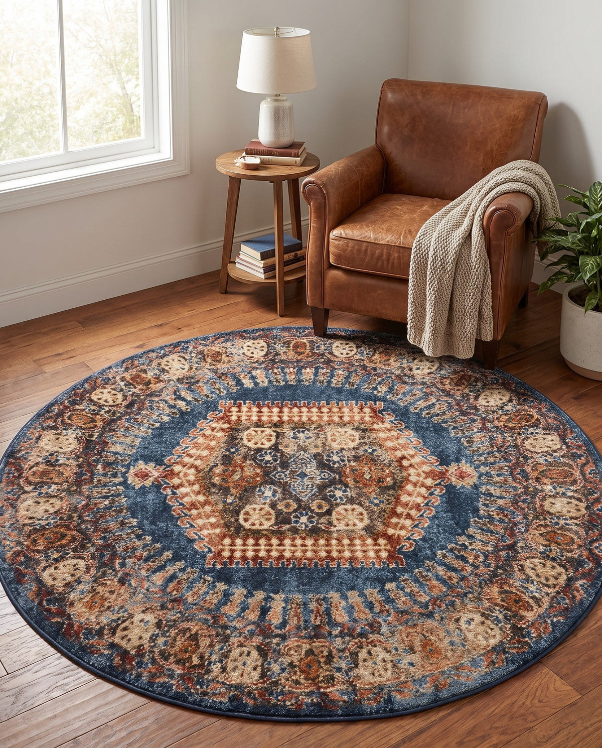 Eden Oasis Collection Area Rug -  Refuge (Blue) Round Blue  lifestyle 82