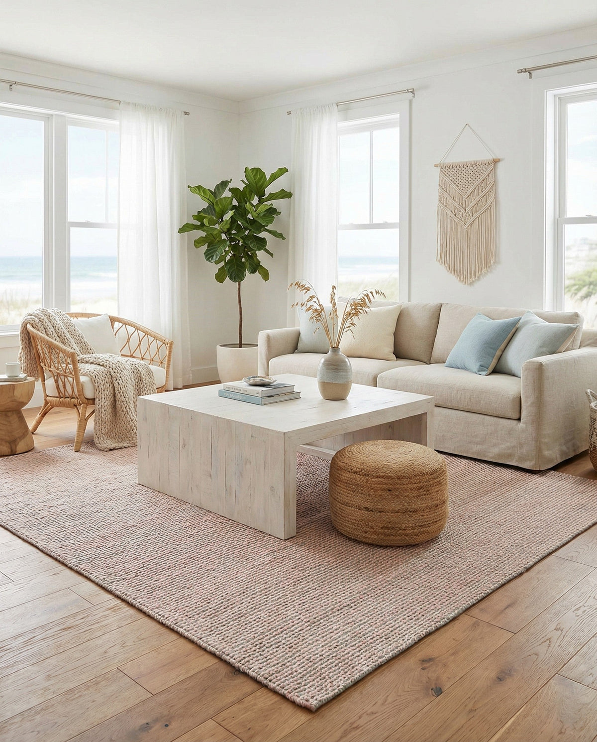Coastal Haven Striped Jute Collection Area Rug - Marina Square Pink and Gray  lifestyle 68