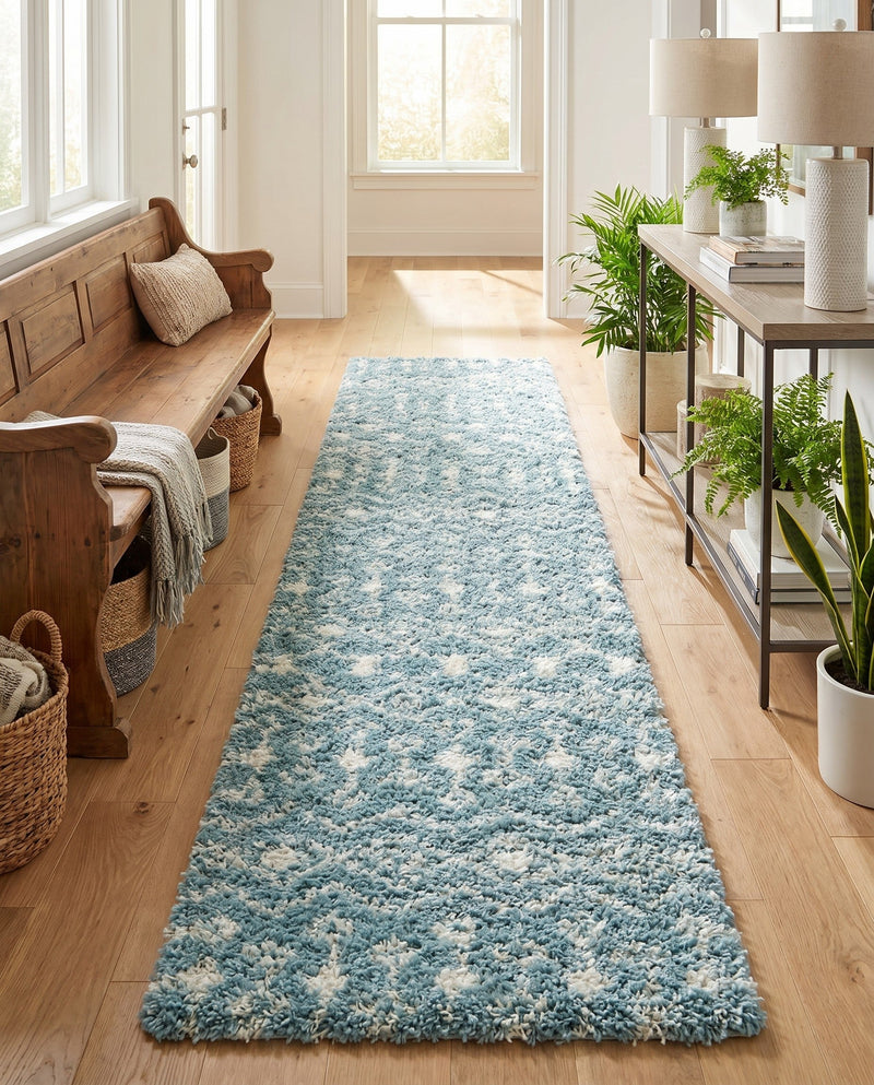 Berber Lattice Shag Collection Area Rug - Atlas (Light Blue) Runner Light Blue  lifestyle 65
