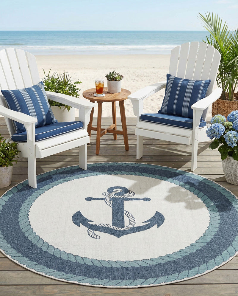Seaside Haven Rugs Collection Area Rug -  Coralreef Round Navy Blue  lifestyle 56