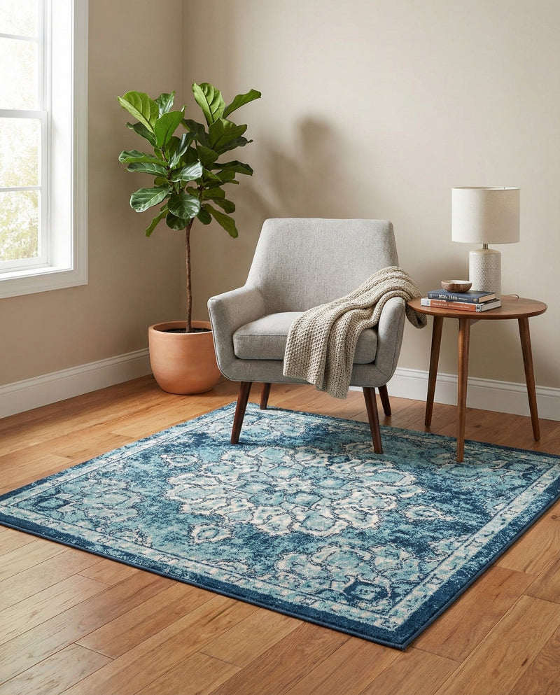 Beverly Grove Collection Area Rug - Melrose (Navy Blue) Square Navy Blue  lifestyle 59