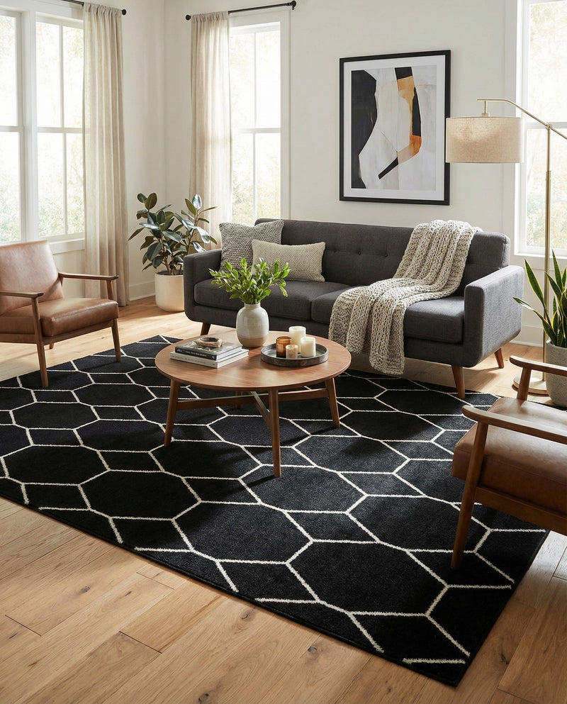 Trellis Mosaic Collection Area Rug - Arborville (Black) Rectangle Black  lifestyle 5