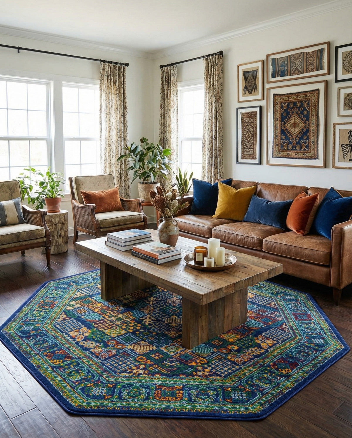 Caribbean Cove Collection Area Rug -  Mustique Octagon Navy Blue  lifestyle 75