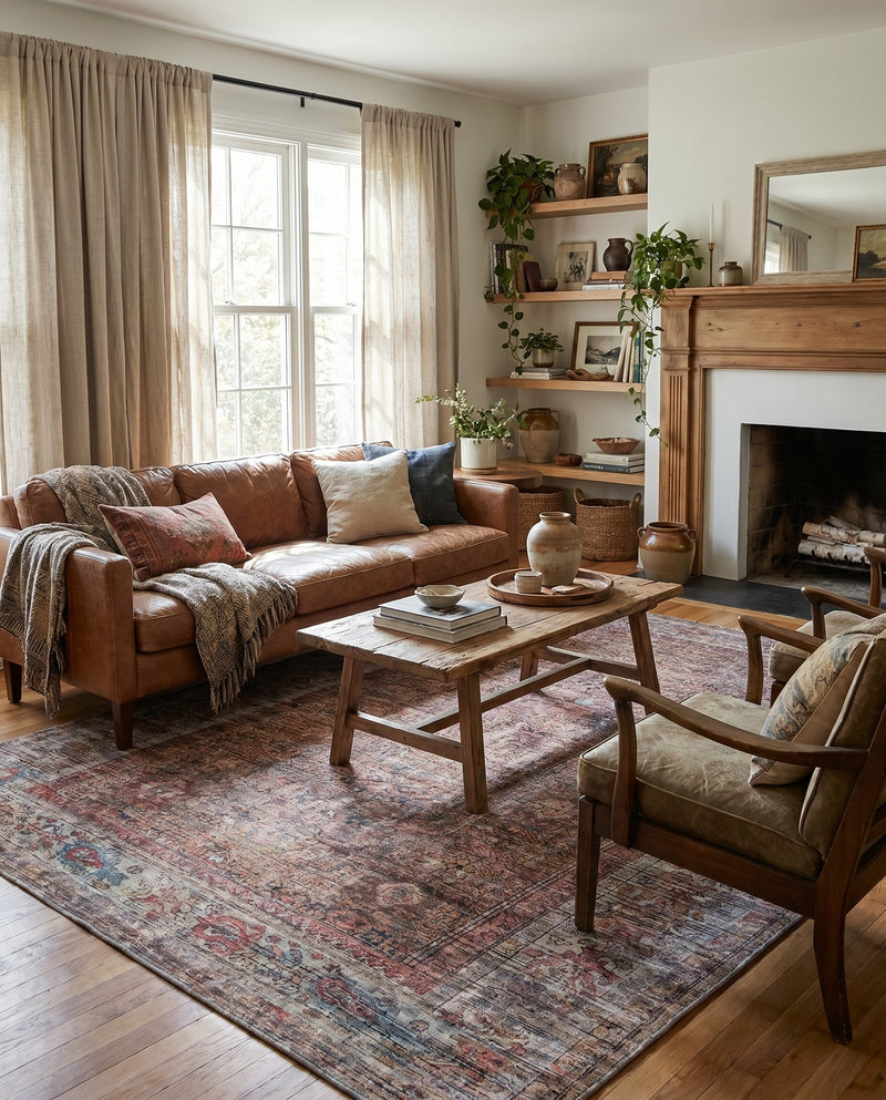 Vintage Memories Collection Area Rug -  Reverie Rectangle Rust Red and Brown  lifestyle 7