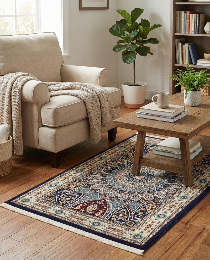 Persian Elegance Collection Area Rug -  Hamedan (Navy Blue) Rectangle Navy Blue  lifestyle 29