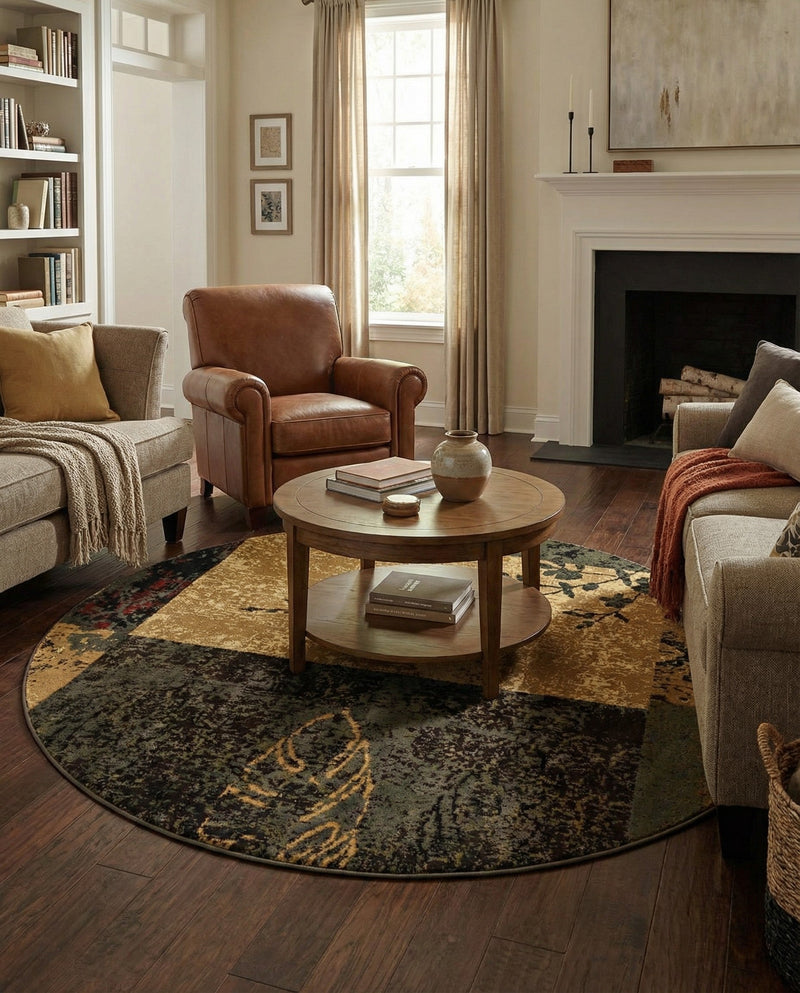 Bistro Lounge Collection Area Rug -  Lungo Round Beige  lifestyle 78