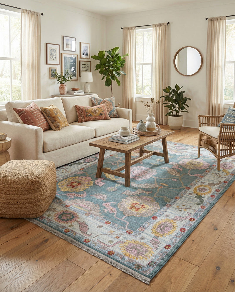 Arcadia Rugs Collection Area Rug - Eden (Gray and Blue) Rectangle Gray and Blue  lifestyle 17