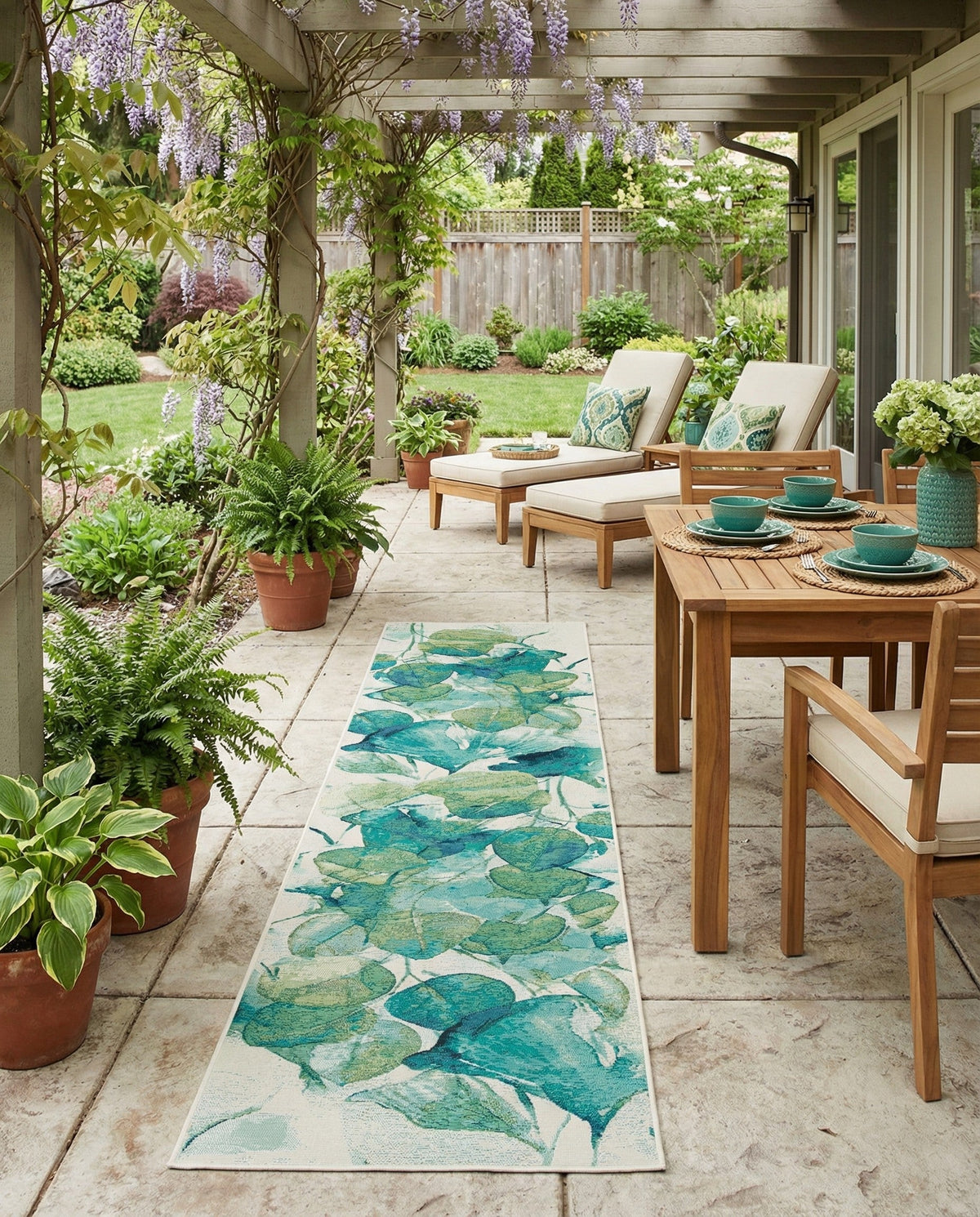 Seaside Blooms Collection Area Rug -  Flora Runner Blue Green  lifestyle 92