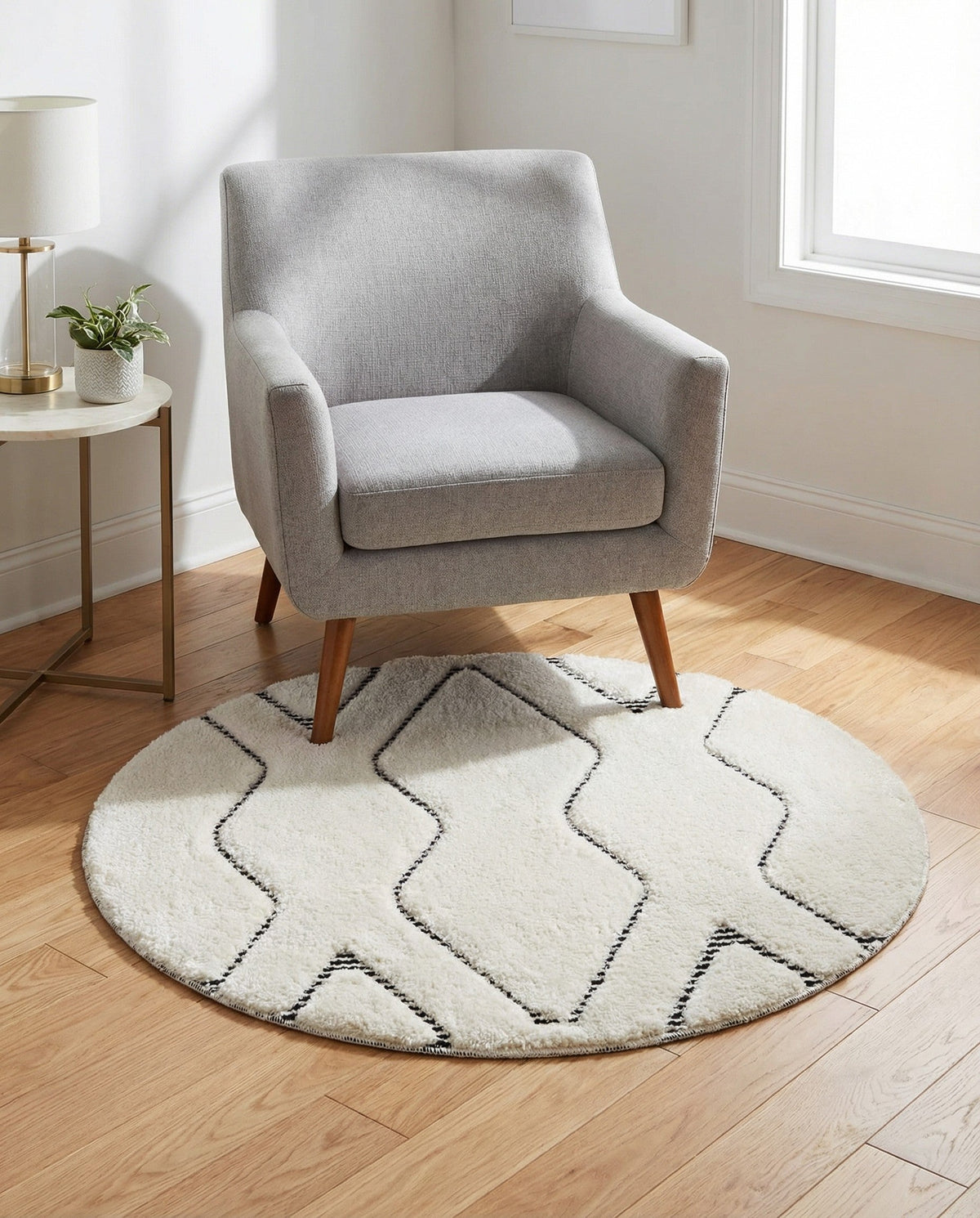 Monochrome Collection Area Rug -  Glacier Round Ivory White  lifestyle 121