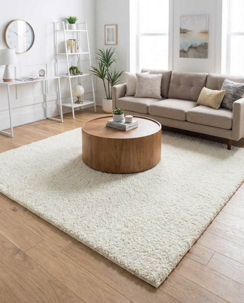 Cozy Comfort Shag Collection Area Rug - Haven (White) Square White  lifestyle 52