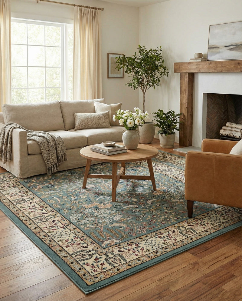 Persian Elegance Collection Area Rug -  Kerman (Blue) Rectangle Blue  lifestyle 12