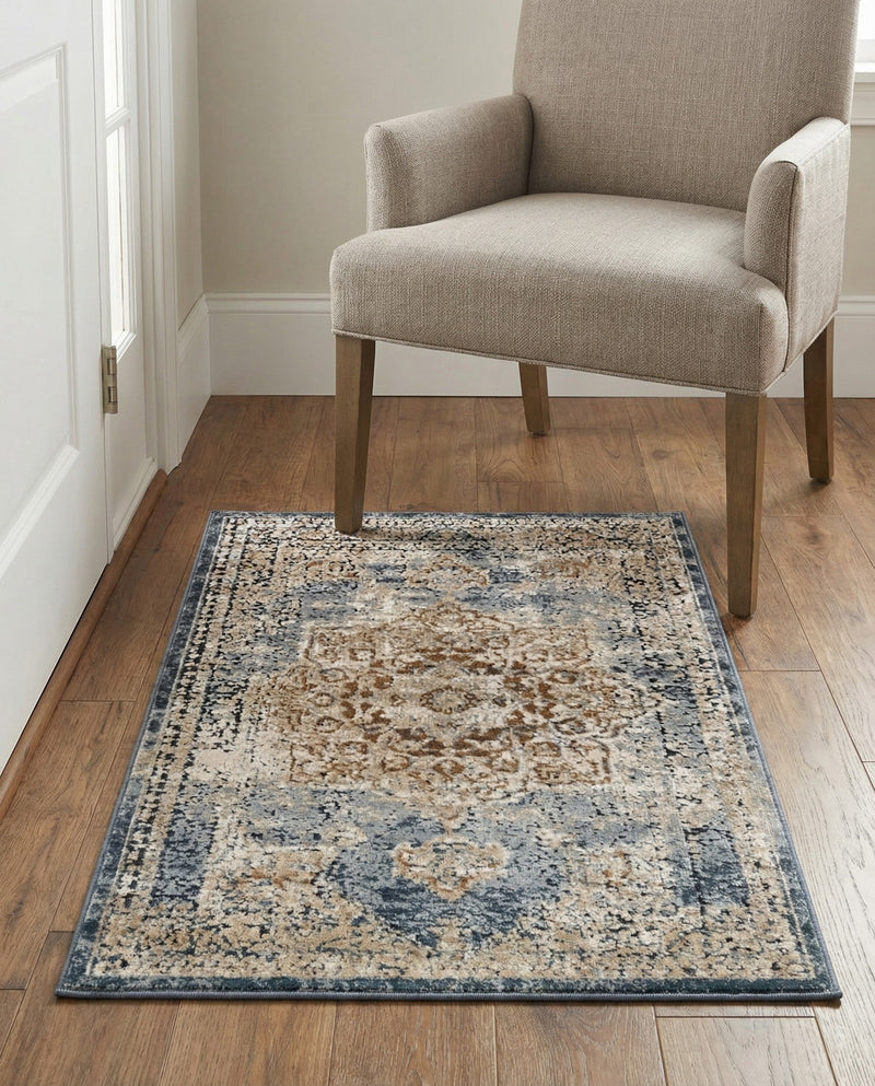 Coastal Manor Collection Area Rug -  Pelican Rectangle Slate Blue  lifestyle 45