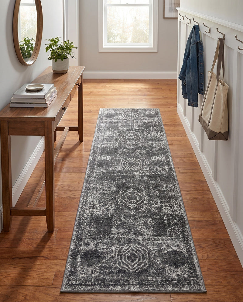 Dover Terrace Collection Area Rug -  Lagoon (Dark Gray) Runner Dark Gray  lifestyle 24