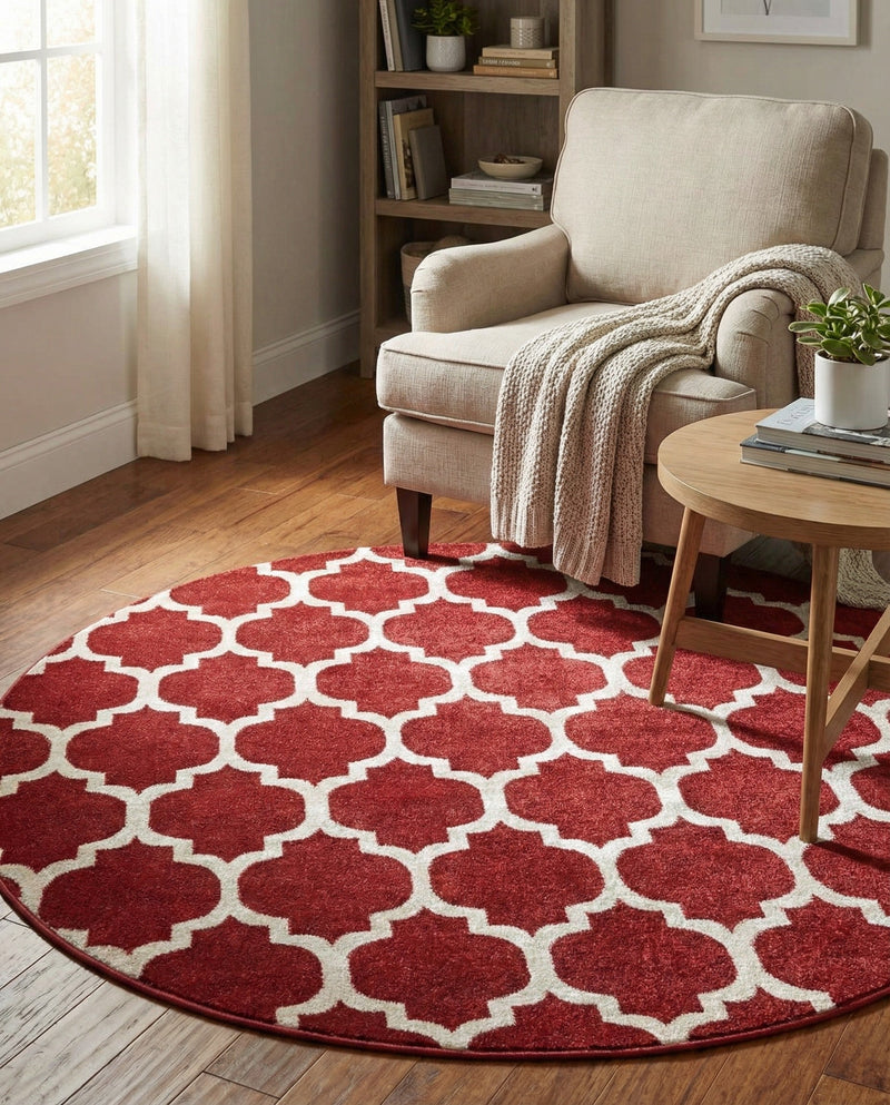 Lattice Gardens Collection Area Rug -  Bloomfield (Dark Terracotta) Round Dark Terracotta  lifestyle 66