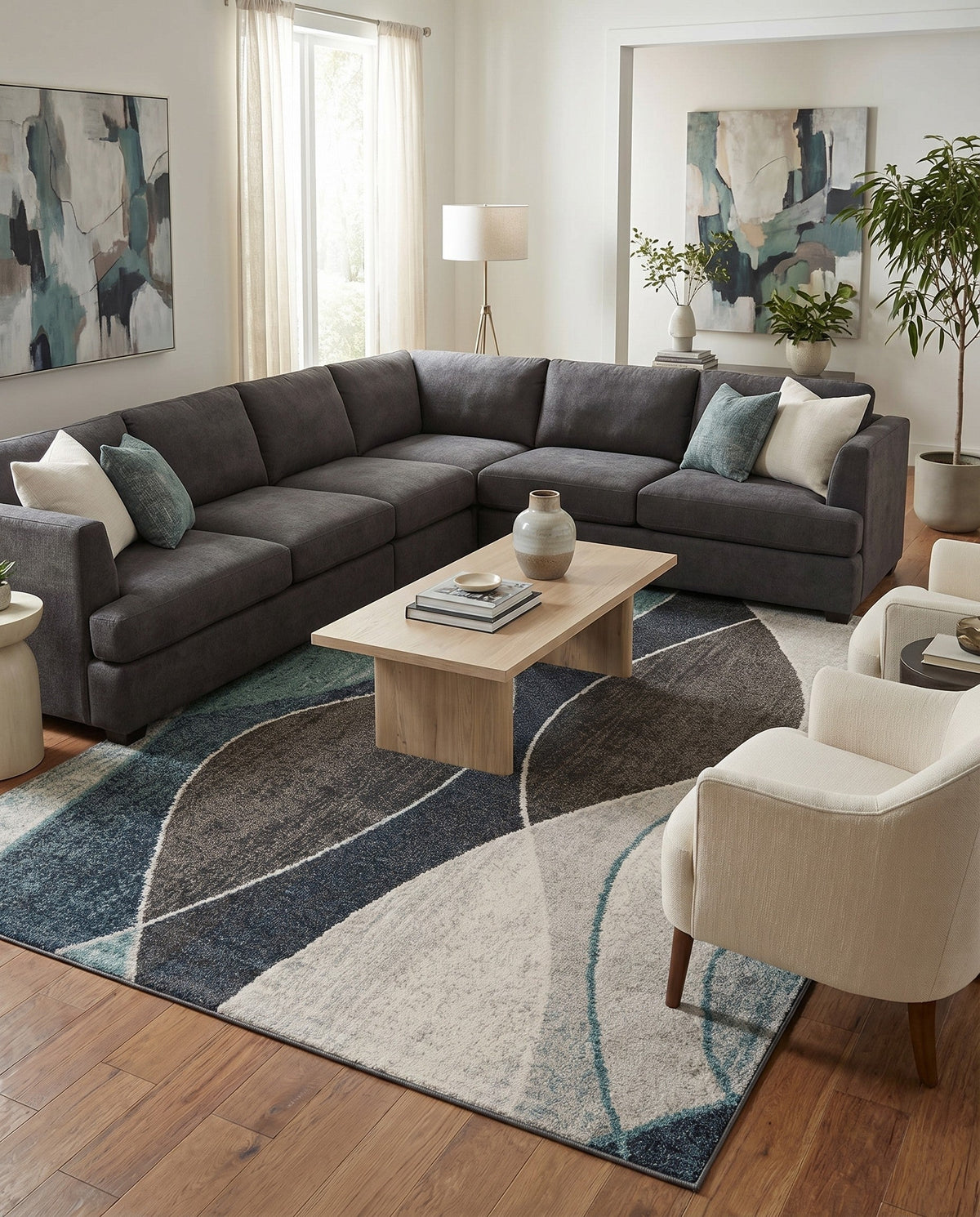Autumn Meadow Collection Area Rug -  Emberglow Rectangle Blue Gray  lifestyle 15