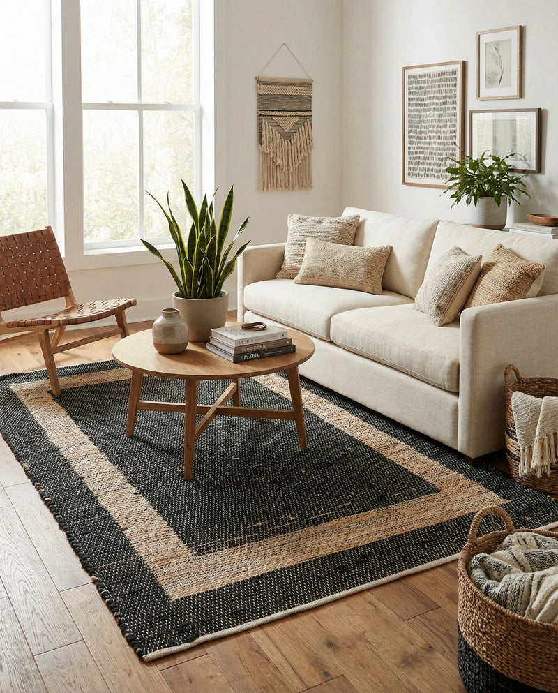 Osian Looms Collection Area Rug - Durham Rectangle Black  lifestyle 54
