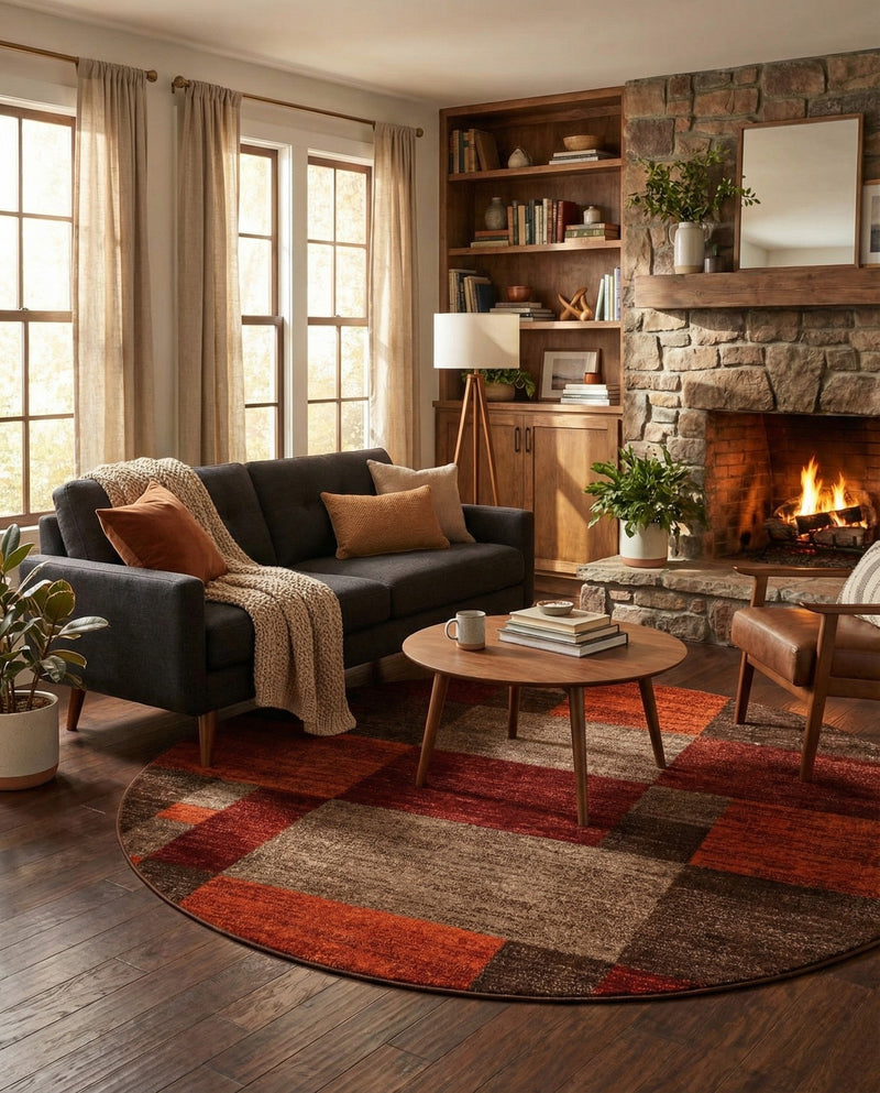 Autumn Meadow Collection Area Rug -  Sycamoreside (Multi) Round Multi  lifestyle 51