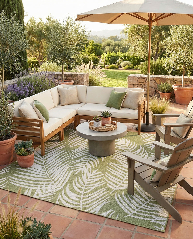 Seaside Blooms Collection Area Rug - Verdure (Green) Square Green  lifestyle 74
