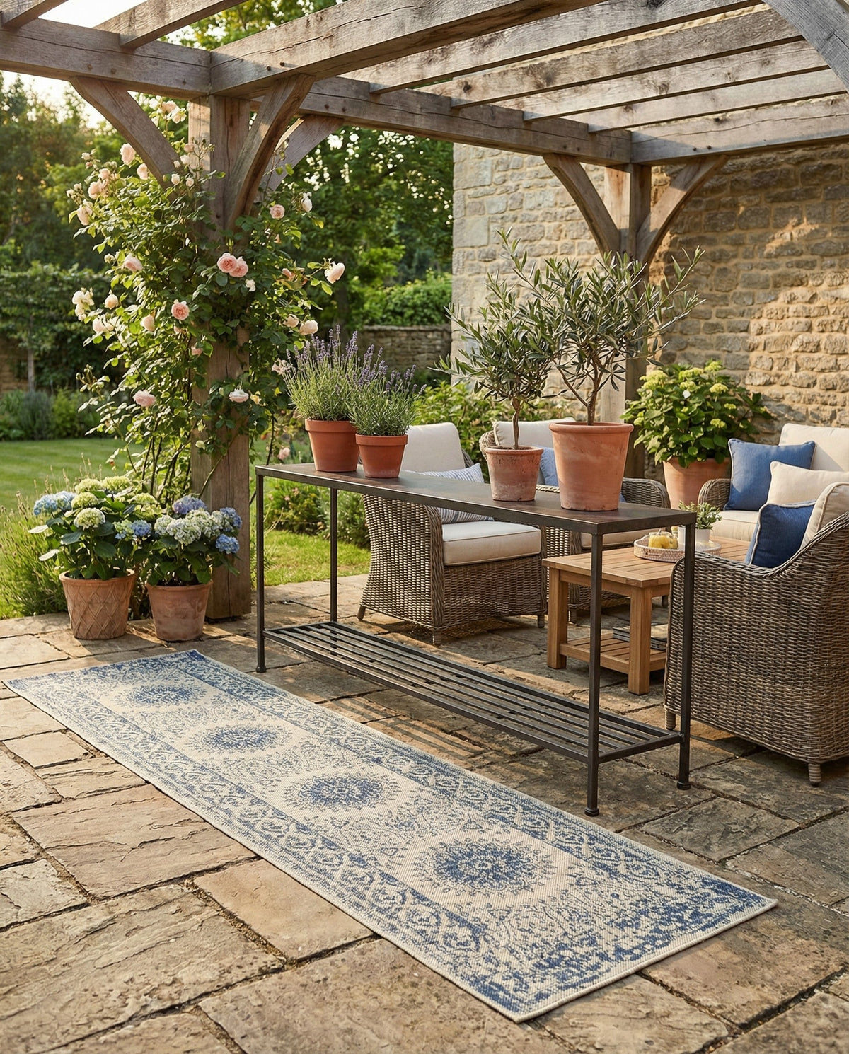 Patio Heritage Collection Area Rug -  Lafayette (Blue) Runner Blue  lifestyle 83