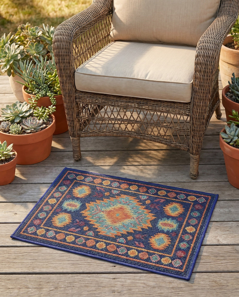 Coastal Terrace Collection Area Rug -  Dunes Rectangle Navy Blue  lifestyle 10
