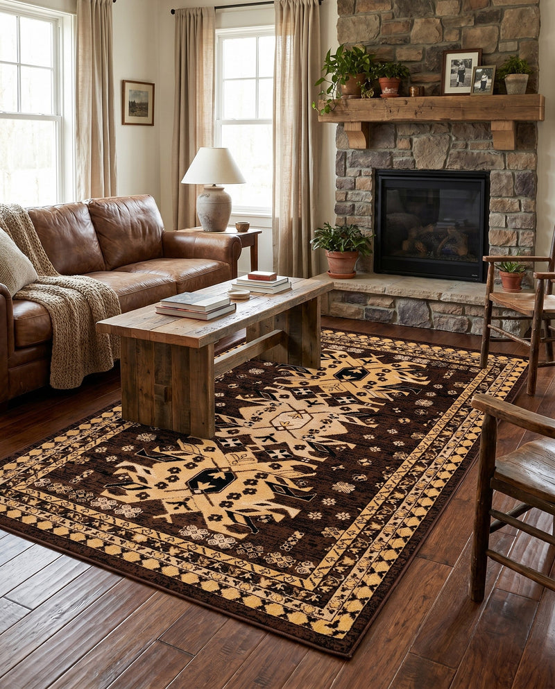 Tabriz Tapestries Collection Area Rug - Azerbaijan (Brown) Rectangle Brown  lifestyle 23