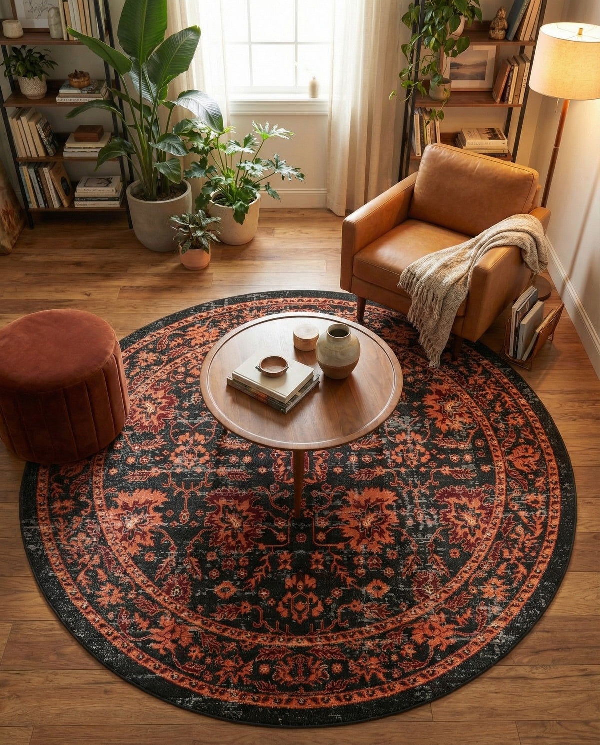 Geneva Terrace Collection Area Rug -  Lausanne Round Black  lifestyle 122