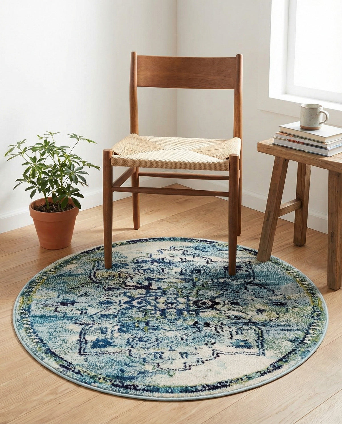 Chateau Elegance Collection Area Rug -  Riviera Round Blue  lifestyle 125