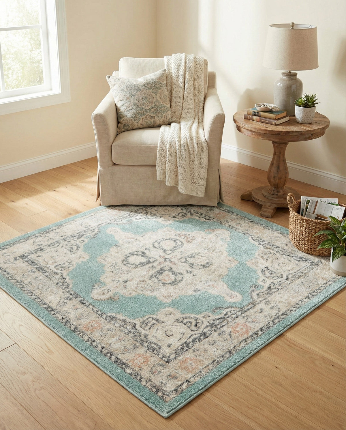 Beverly Grove Collection Area Rug -  Fairfax (Aqua) Square Aqua  lifestyle 82