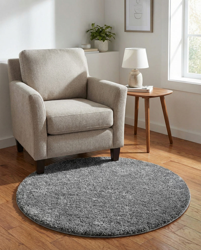 Cozy Comfort Shag Collection Area Rug - Haven (Pebble Gray) Round Pebble Gray  lifestyle 32