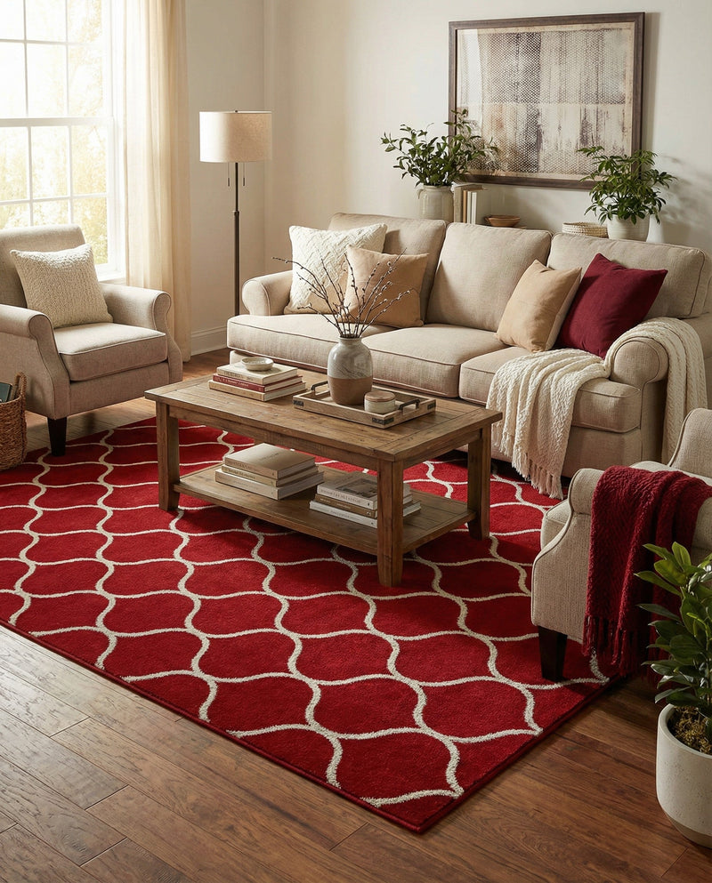 Trellis Mosaic Collection Area Rug -  Pergolatown (Red) Rectangle Red  lifestyle 8